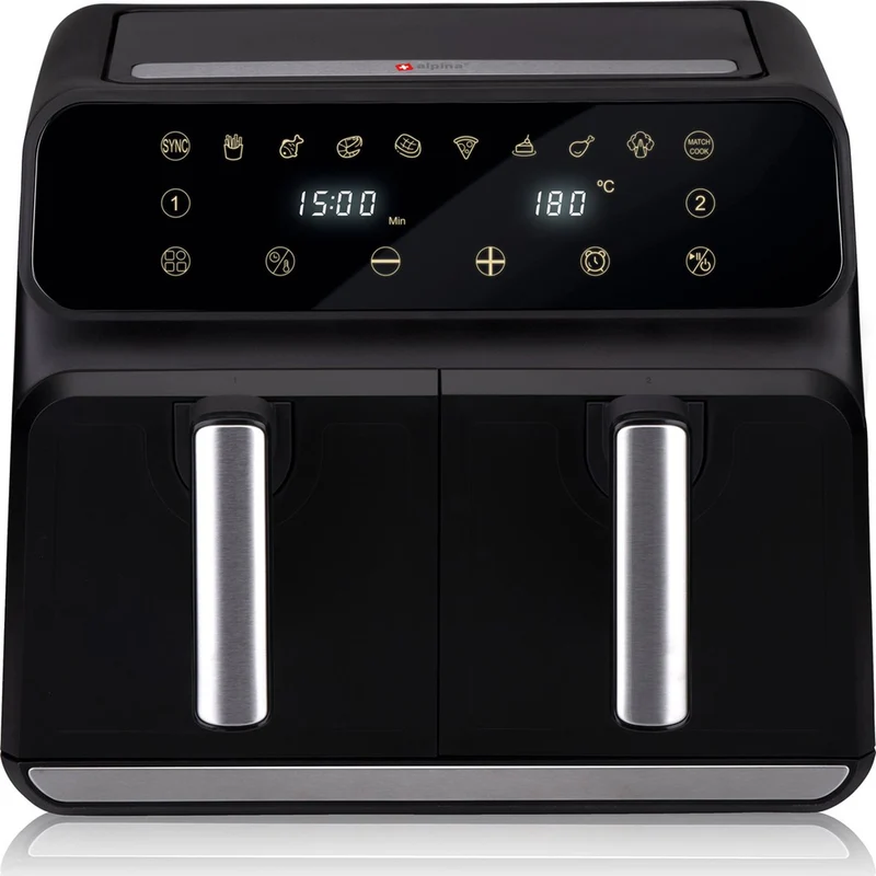 Double Air Fryer Friggitrice Aria Calda Doppio Cestello 8L Display Digitale 1700W Sync Finish Nero