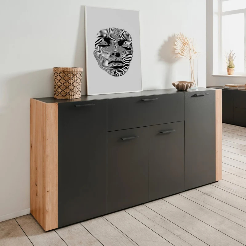 Madia Cento 51A con 4 ante e 1 cassetto colore antracite e laterali legno rovere artisan