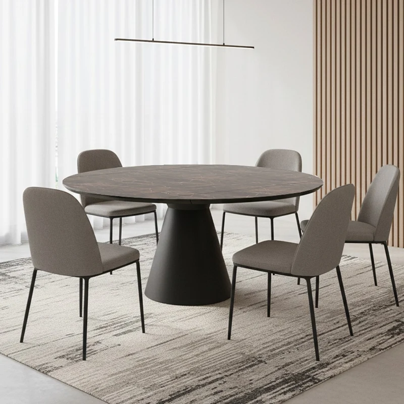 Tavolo allungabile Yandan con piano effetto marmo brown lucido con gamba nera