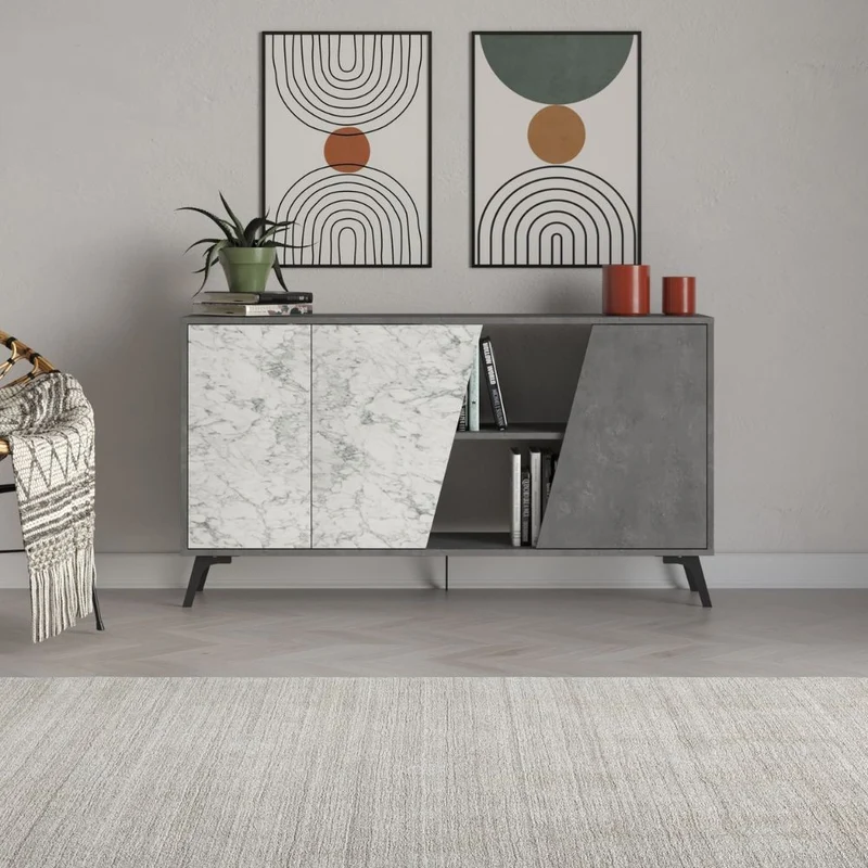 Madia Fiona 150 cm. con 2 ante carrara effetto marmo bianco e 1 anta retro grey