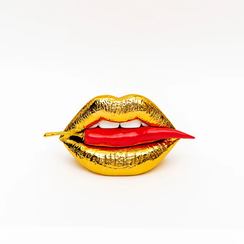 Scultura BOCCA PEPERONCINO ORO - H 15 CM