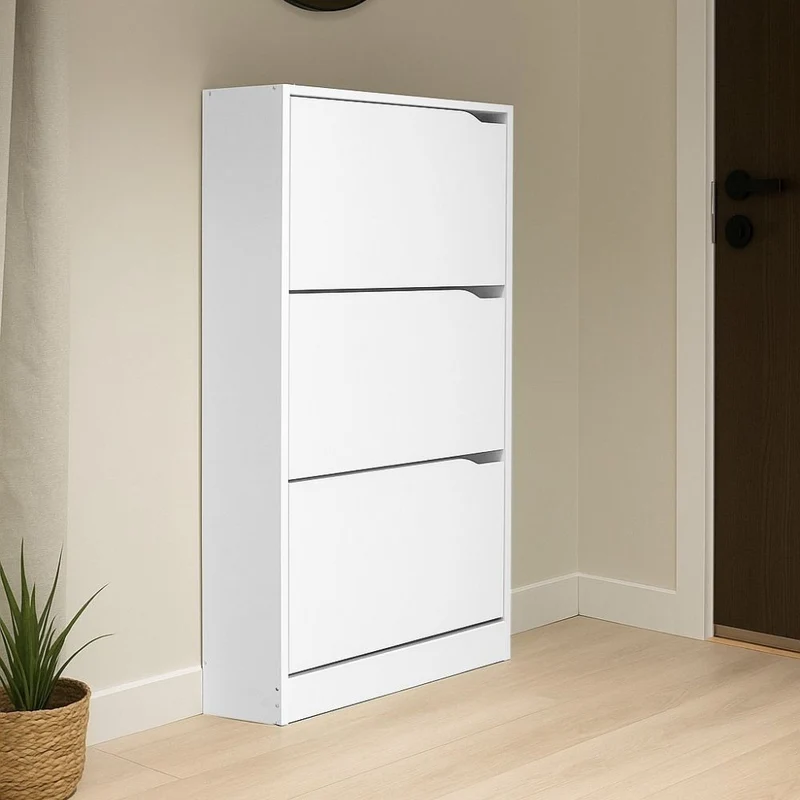 Scarpiera Manolo 3 scomparti colore bianco 63x24x115 H cm.