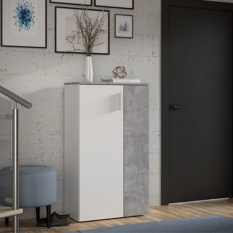 Mobile multiuso Lucio 2 ante H 120cm. colore bianco e cemento