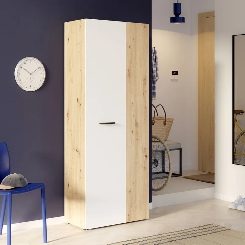 Armadio multiuso Teodoro 2 ante con ripiani struttura rovere e 1 anta bianco