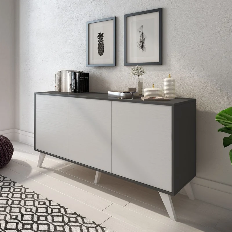 Madia Nimes con 3 ante colore bianco rustica e struttura in grafite