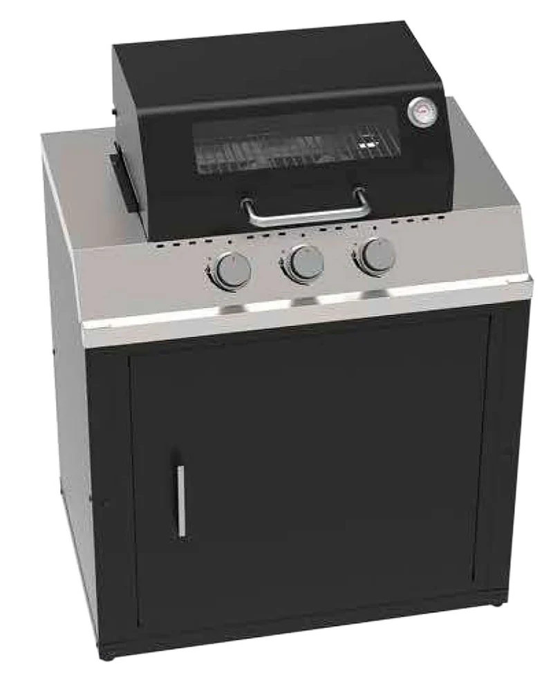 Mobile Cucina Barbecue a Gas 89x49x120 cm con 3 Fuochi in Acciaio Nero
