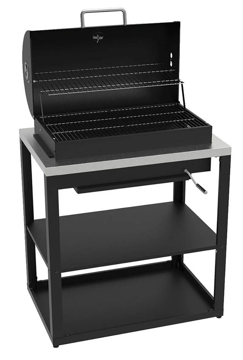 Mobile Cucina Barbecue a Carbone 90,2x60,7x94 cm con Ripiani Inferiori e 3 Griglie in Acciaio Nero