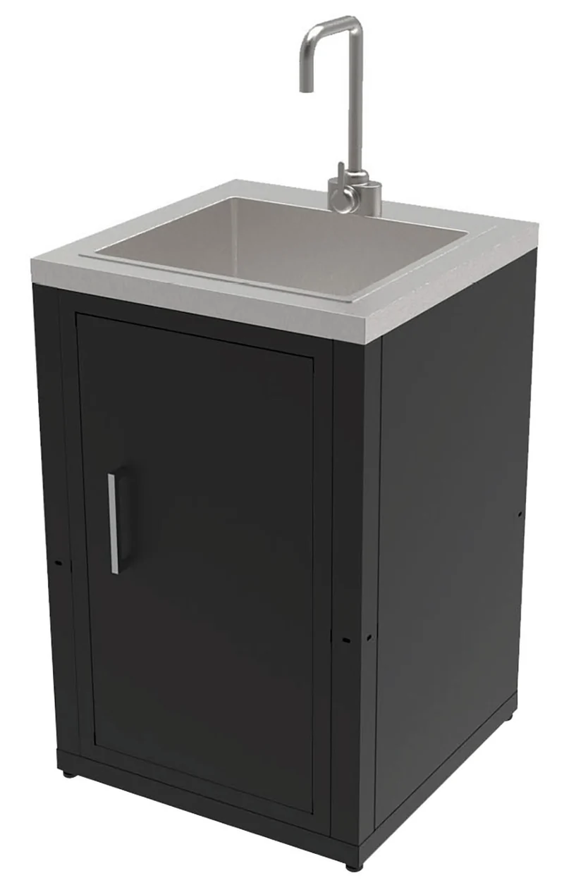 Mobile Cucina Lavello da Esterno 60,7x60,7x94 cm Vasca Ampia con Rubinetto e Tagliere in Acciaio Inox Nero