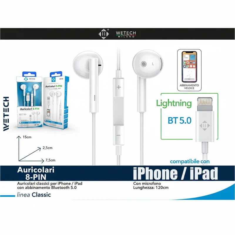 Wetech Auricolari Usb 8 Pin C/Controllo Volume
