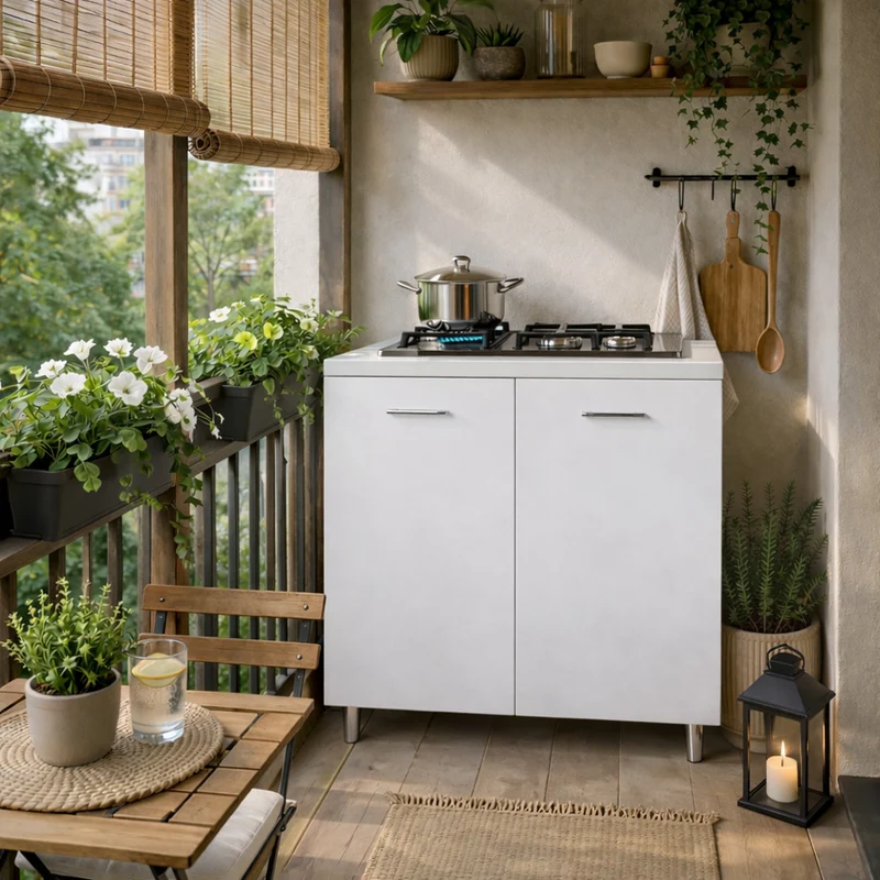 Mobile Cucina con Piano Cottura 4 Fuochi 80x60x85 cm con Piastre in Ghisa Bianco