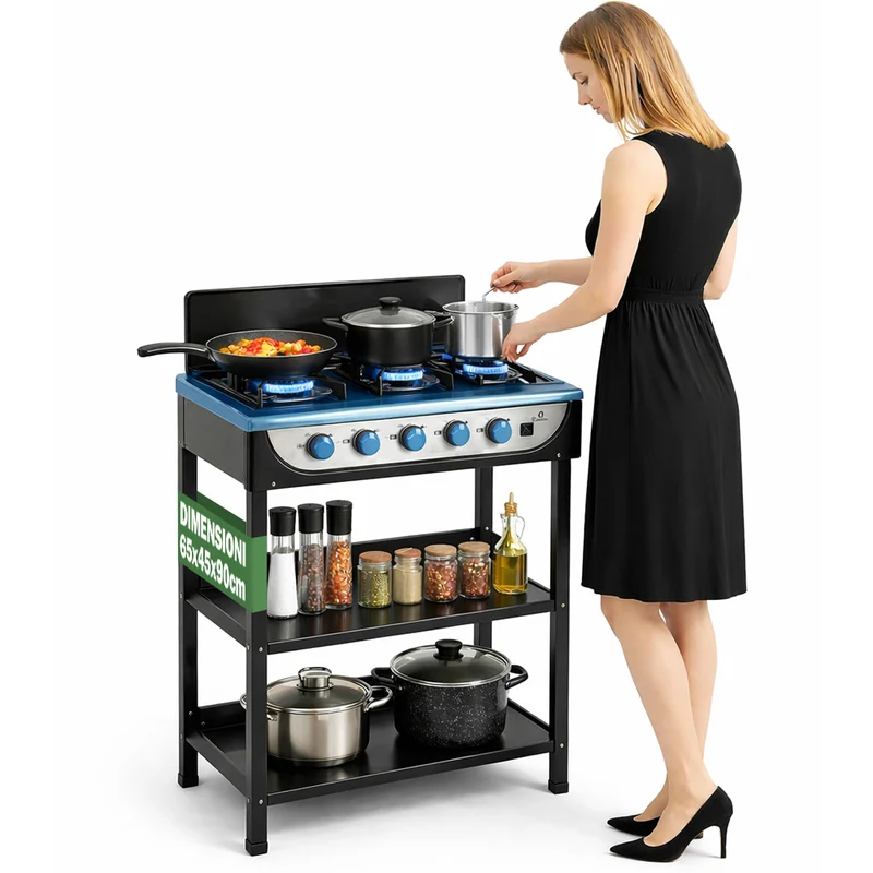 Cucina a Gas GPL da Esterno Piano Cottura con 5 Fuochi 65x45x90 cm in Acciaio