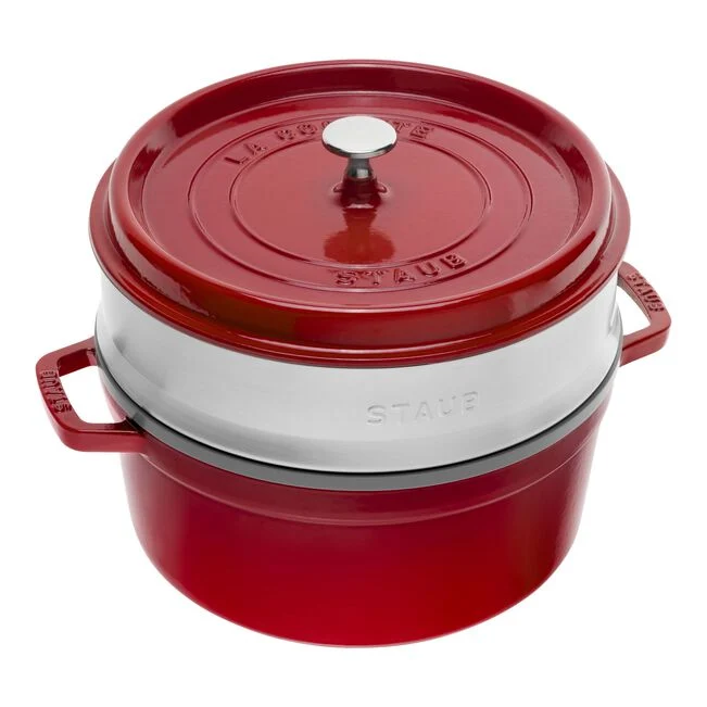 Cocotte con cestello a vapore rotonda - 26 cm, ciliegia