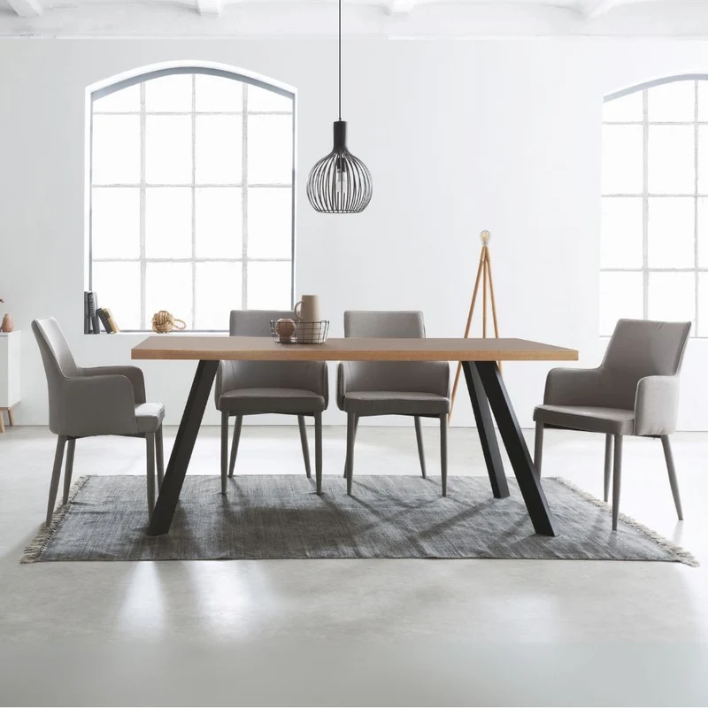 Tavolo fisso Marburg 160x80 con piano cacao e bordo legno e struttura in acciaio antracite