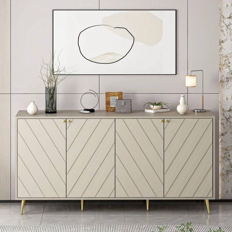 Madia Jana con 4 ante in cashmere con intagli maniglie e piedini oro