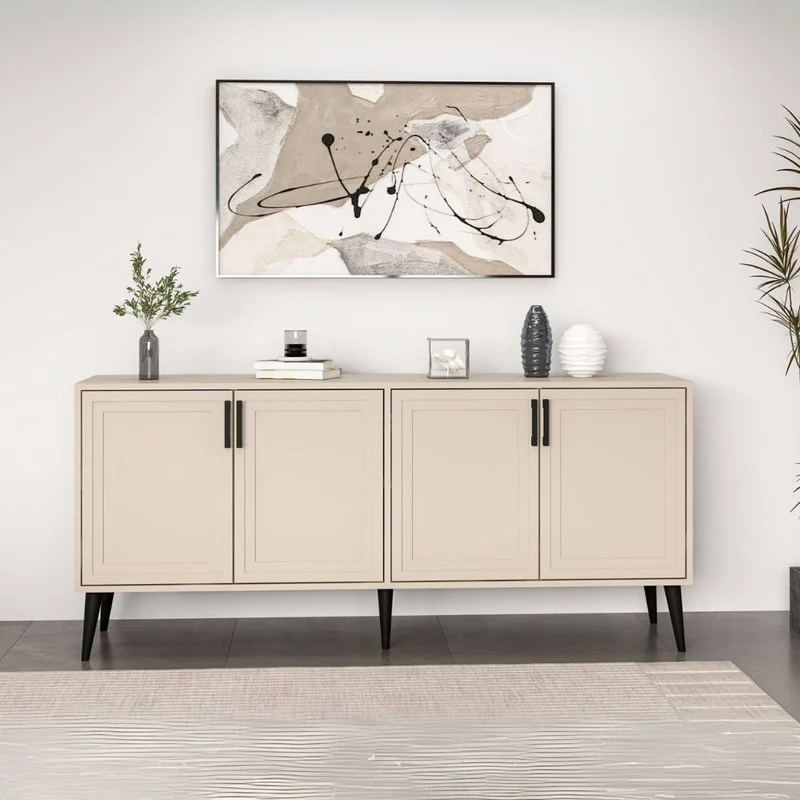 Madia Prime con 4 ante colore cashmere con maniglie e piedini neri