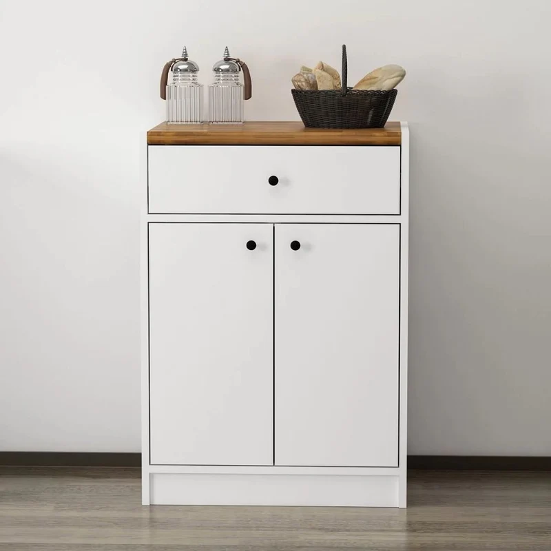 Mobile multiuso Viola con 2 ante e 1 cassetto colore bianco con top rovere scuro