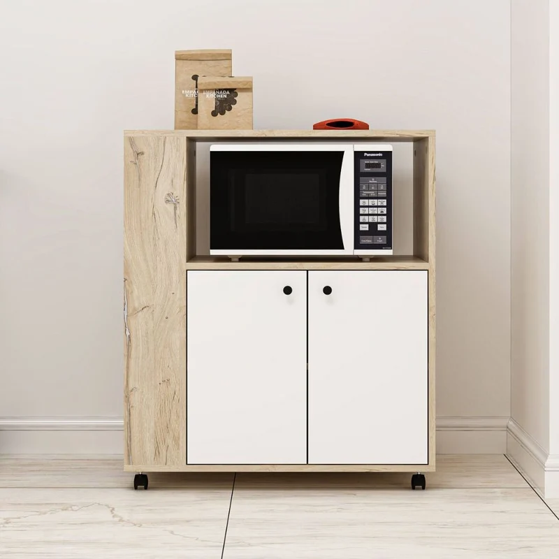 Mobile multiuso Monni struttura colore rovere con 2 ante colore bianche e vani laterali