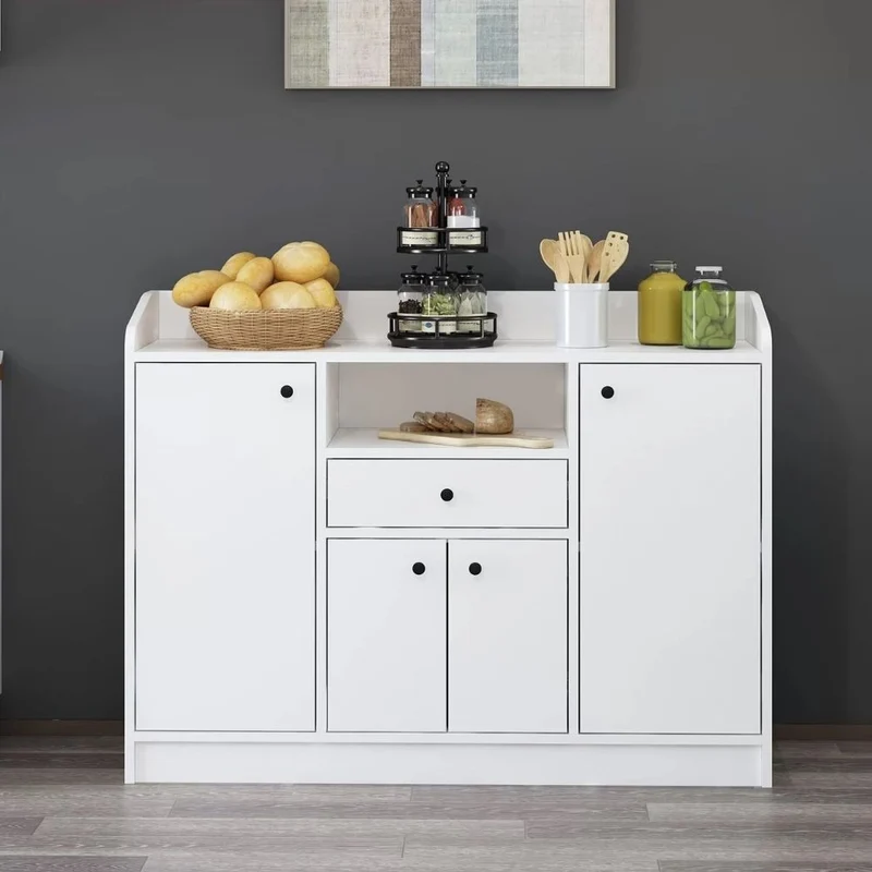 Mobile multiuso Arina con 4 ante 1 cassetto e nicchia a giorno colore bianco