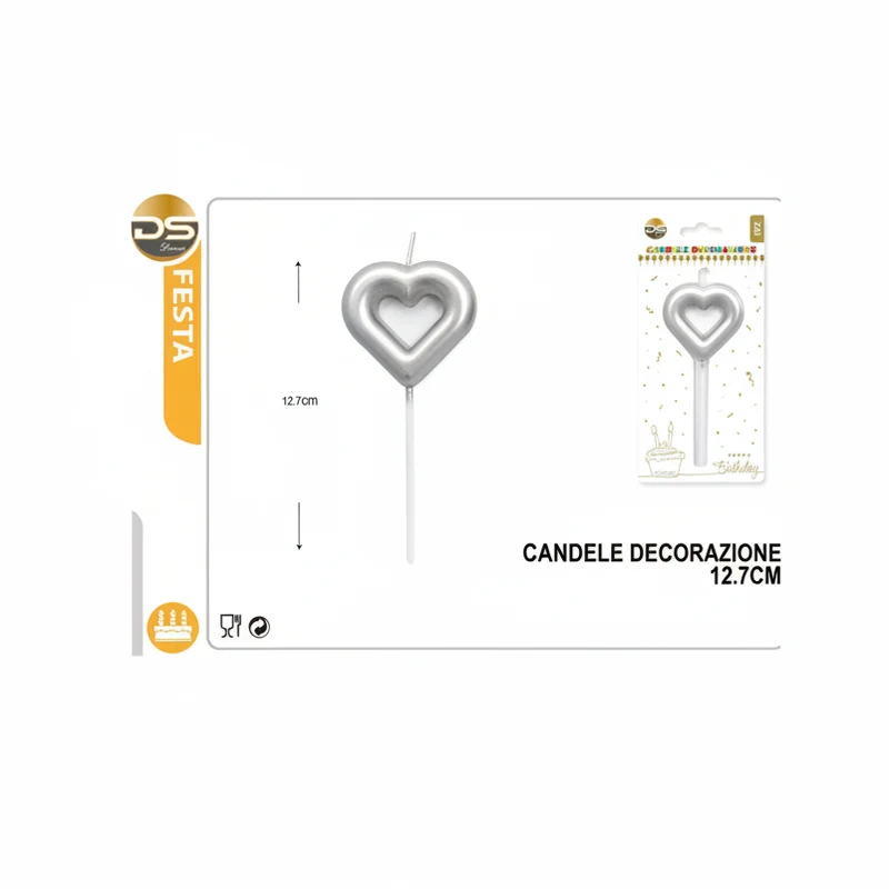 Dz Party Candela Decorata Forma Cuore Argento 13Cm