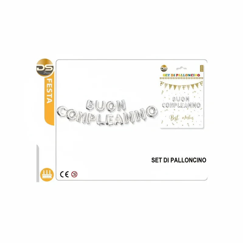 Dz Party Set Palloncini Decorati 12Pz Buon Compleanno Argento