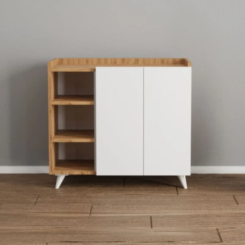 Madia Alary con vani a giorno rovere e ante bianche 90x35x82 cm.