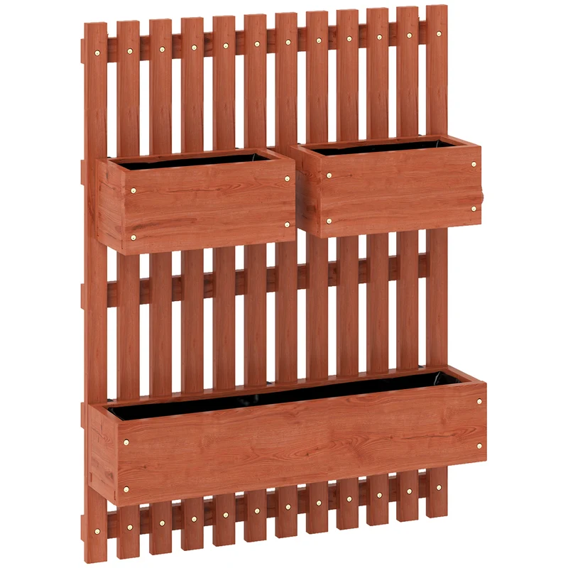 Fioriera Verticale a Doghe 60x16x80 cm con 3 Vasi Rimovibili in Legno di Abete Marrone