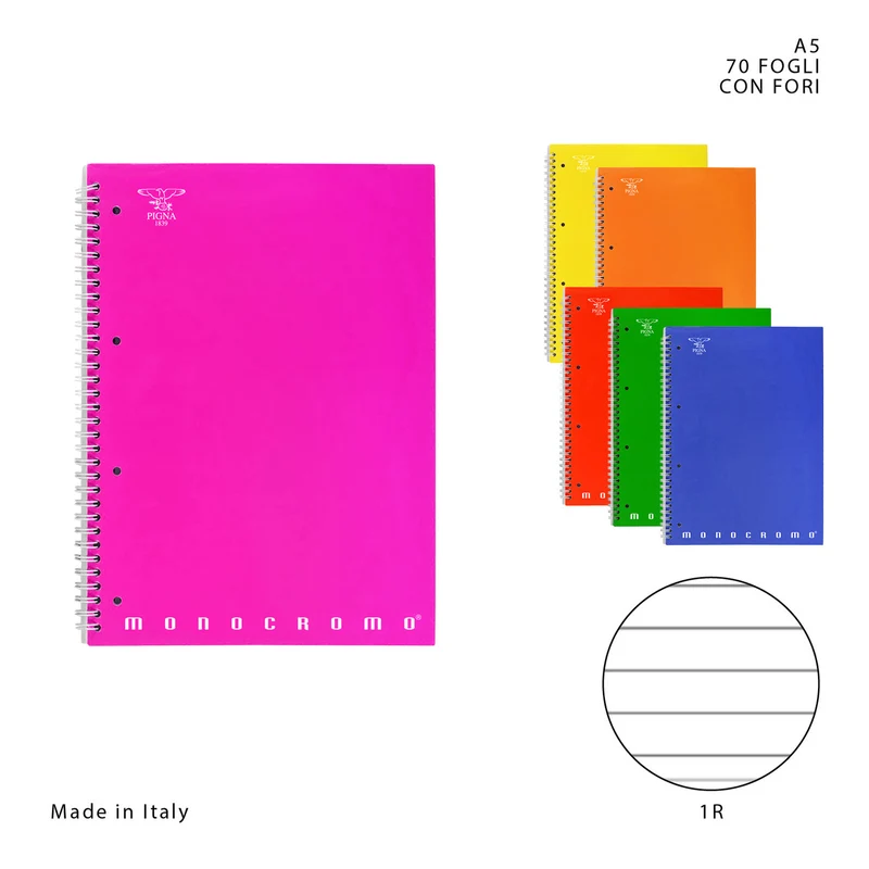 Pigna Quaderno Spirale Monocromo C/Fori A5 70FF 1R