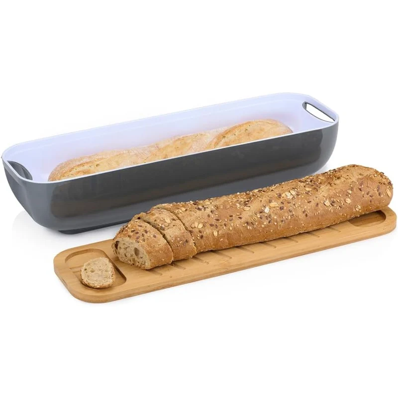 Portapane con Coperchio 40x12x8,5 cm per Baguette con Tagliere in Legno Bambù
