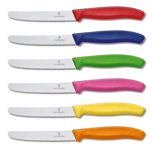 Set di 6 coltelli da tavola o cucina - con manici colorati / confezione regalo