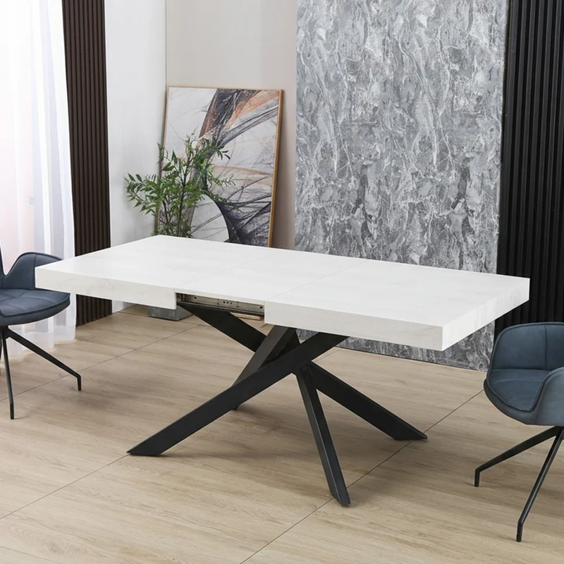 Tavolo Belinda allungabile piano impiallacciato legno colore bianco frassinato e struttura colore nero