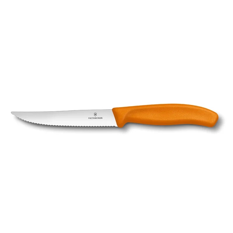 Coltello bistecca/pizza ondulato - manico arancione