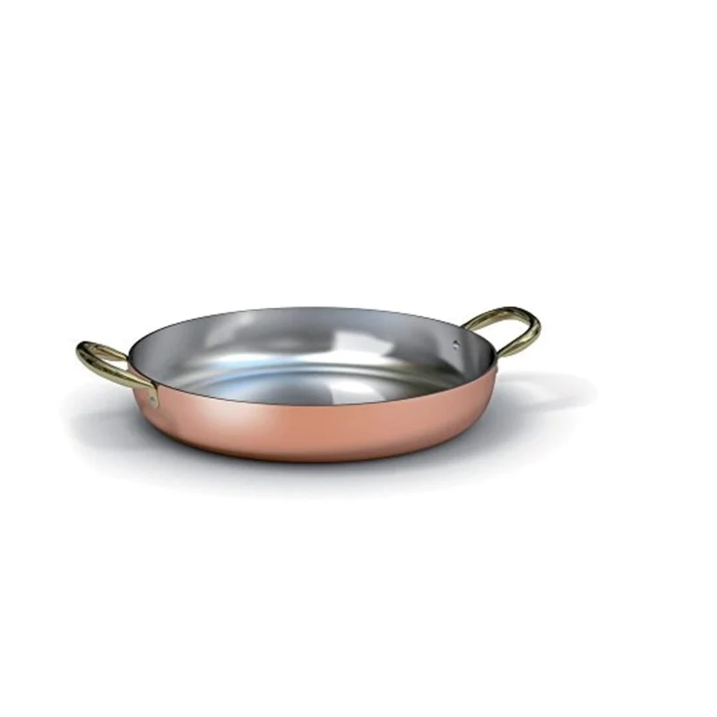Tegame Rame Liscio Stagnato Con Maniglie In Ottone - 28cm