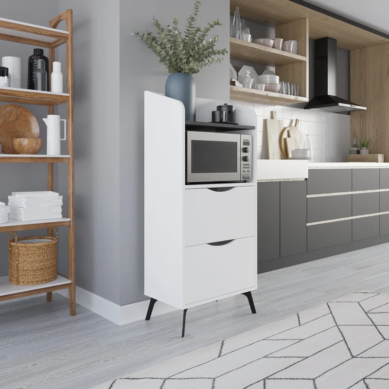 Mobile multiuso Gorki con cassetti bianco e ripiano retro grey