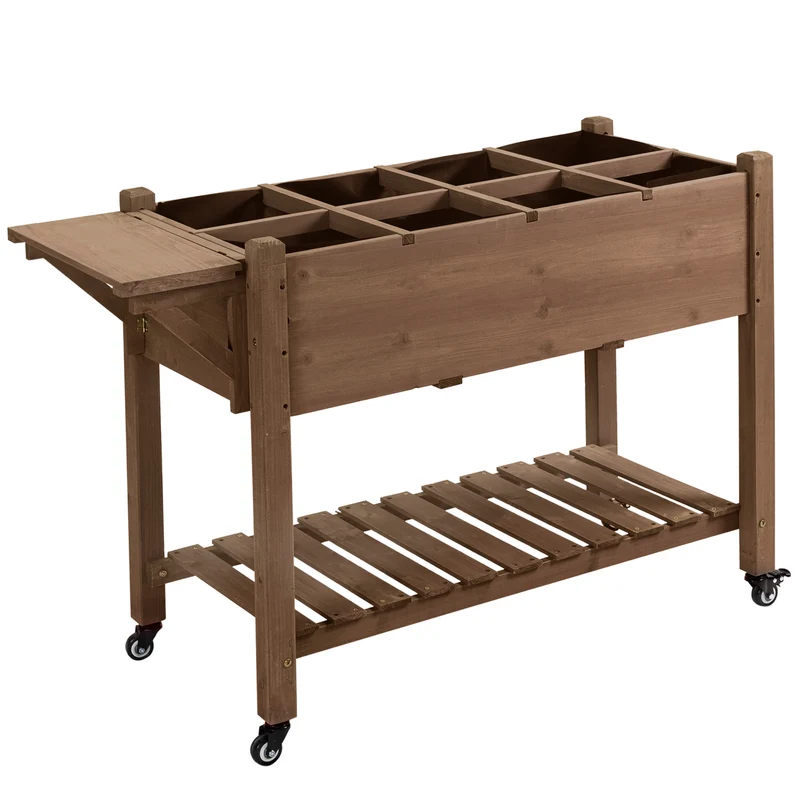 Fioriera da Esterno a 8 Vasi 123x54x87 cm con Ripiano Laterale e Mensola Inferiore in Legno di Abete