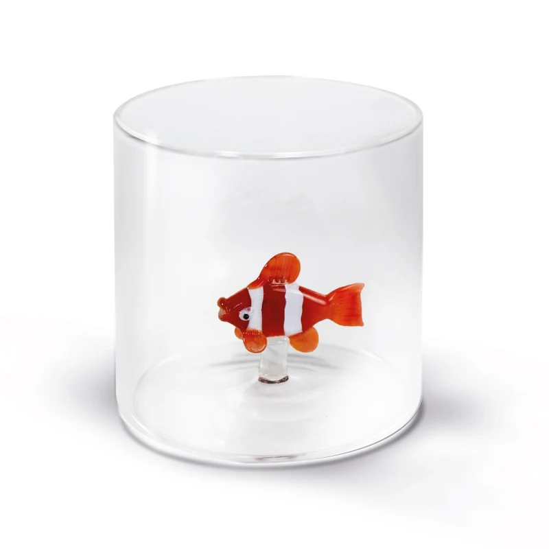 Wd Lifestyle Bicchiere in vetro borosilicato - 250 ml / Decoro Pesce Pagliaccio