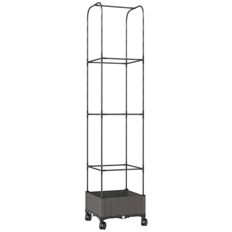 Fioriera Rialzata con Traliccio da 185 cm Fori di Drenaggio e 4 Rotelle in Metallo Rivestito in PE e PP Nero