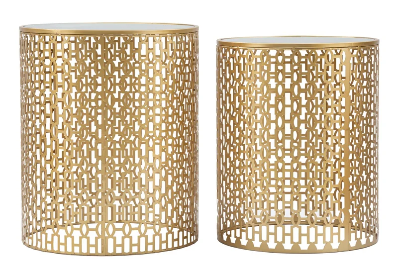 Coppia di Tavolinetti Oblin Eleganti cm ø 41x50-37,5x47