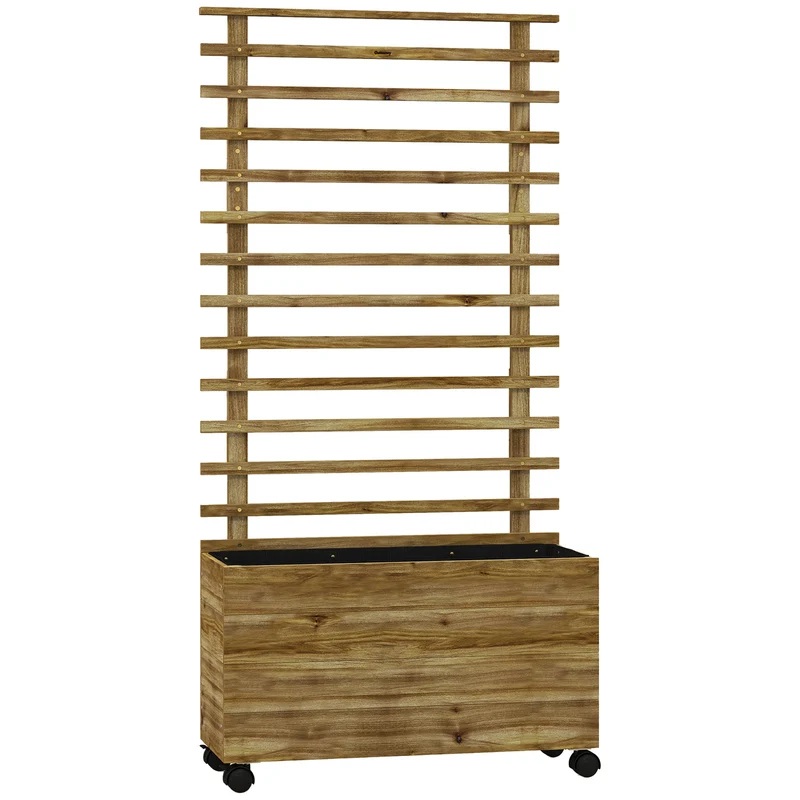 Fioriera Verticale 76x30x155 cm con 4 Ruote e Traliccio per Piante Rampicanti in Legno