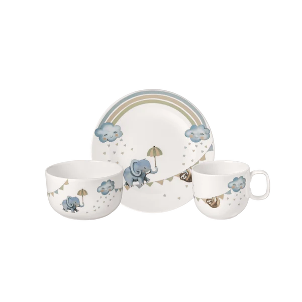 Boho Kids Set di stoviglie per bambini 3 pz. blu, Premium Porcelain