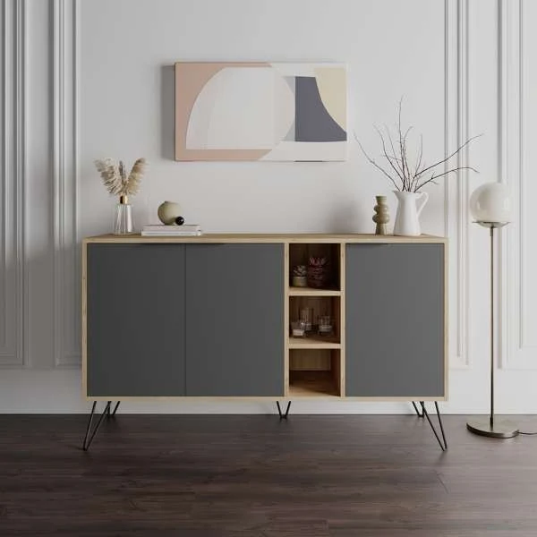 Madia Clara rovere oak 3 ante antracite 142x35,6x83h