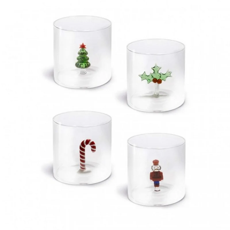 Wd Lifestyle - Set di 4 Bicchieri In Vetro Borosilicato / Decori Natalizi