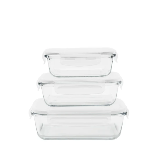 Set di 3 Contenitori Rettangolari con coperchio ermetico - Vetro