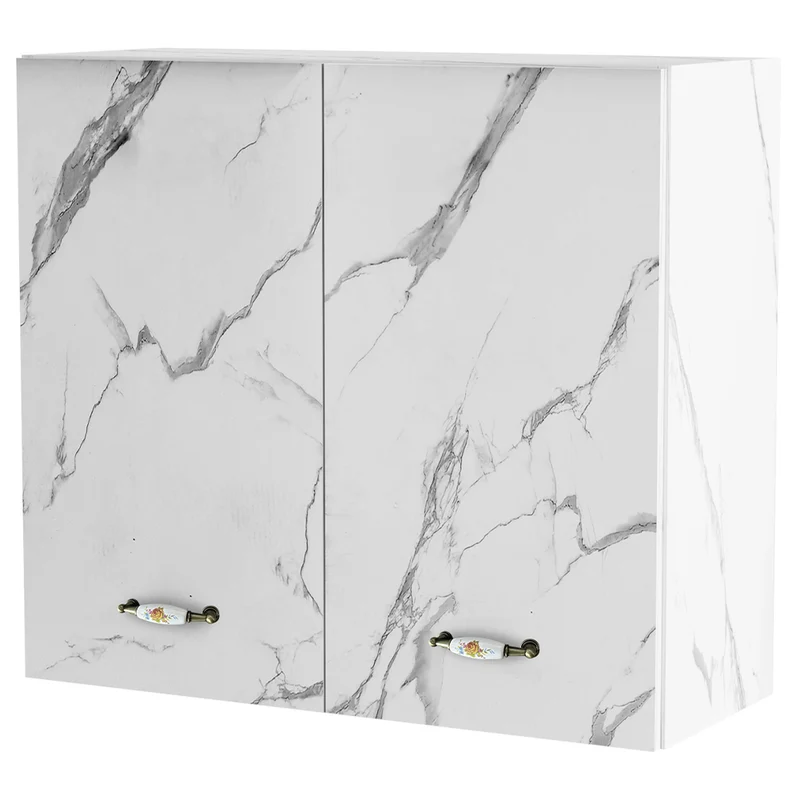 Pensile da Cucina Scolapiatti Sistema Raccogli Gocce 2 Ante Bianco Effetto Marmo