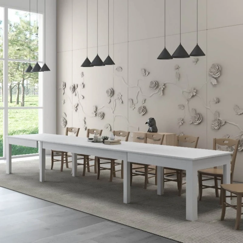 Tavolo Super4 160x90 allungabile a 320 cm bianco frassinato