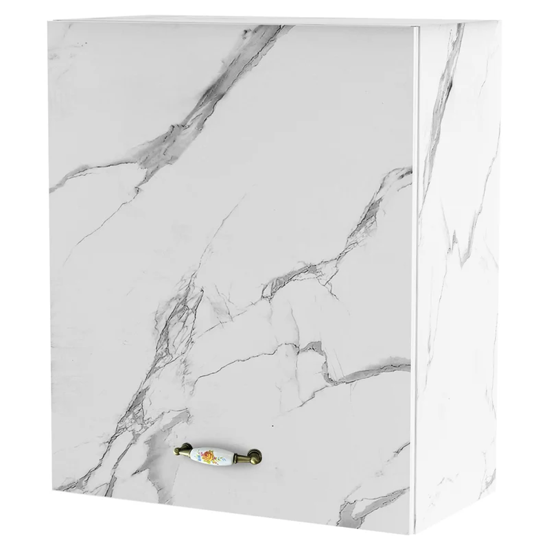 Pensile da Cucina Armadio Sospeso da Parete Anta Singola in Legno Bianco Effetto Marmo