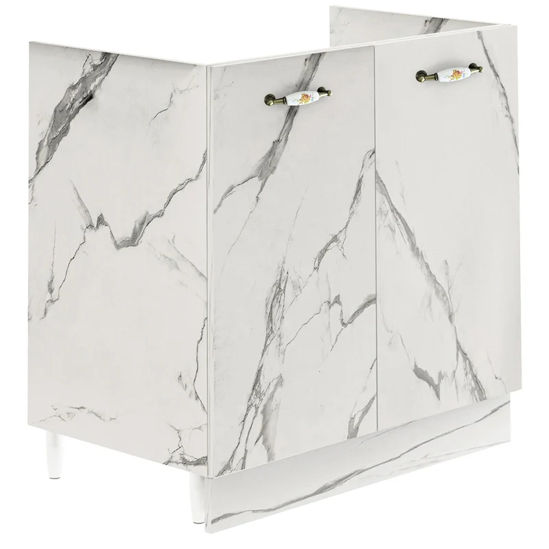 Mobile Sottolavello da Cucina Componibile a 2 Ante in Legno Bianco Effetto Marmo