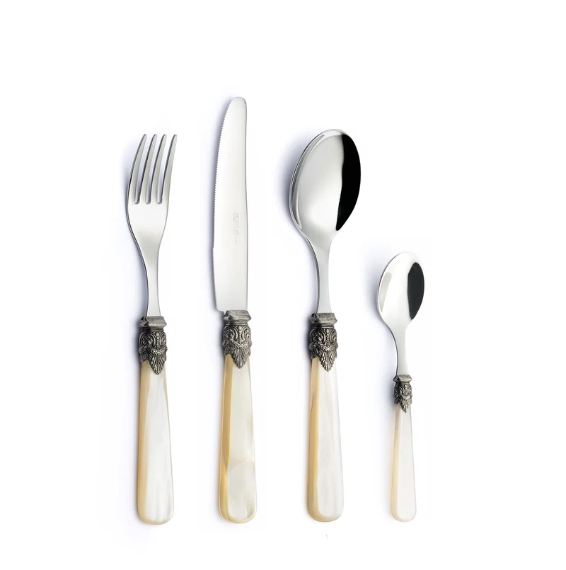 Servizio Set di Posate 24 pezzi in Acciaio Inox Eme Napoleon Perlato Avorio 13