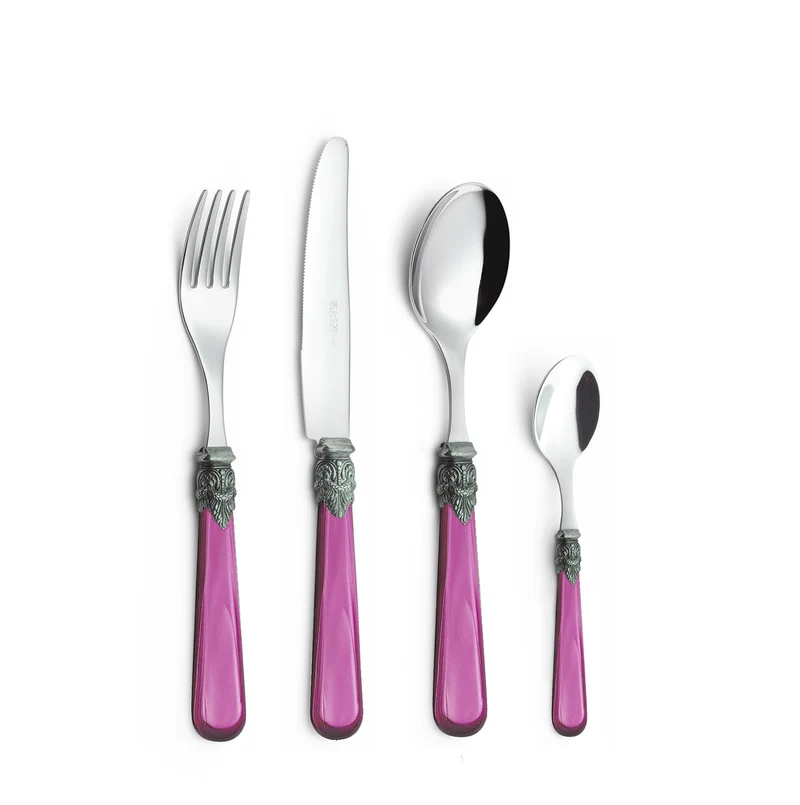 Servizio Set di Posate 24 pezzi in Acciaio Inox Eme Napoleon Perlato Fuxia 14