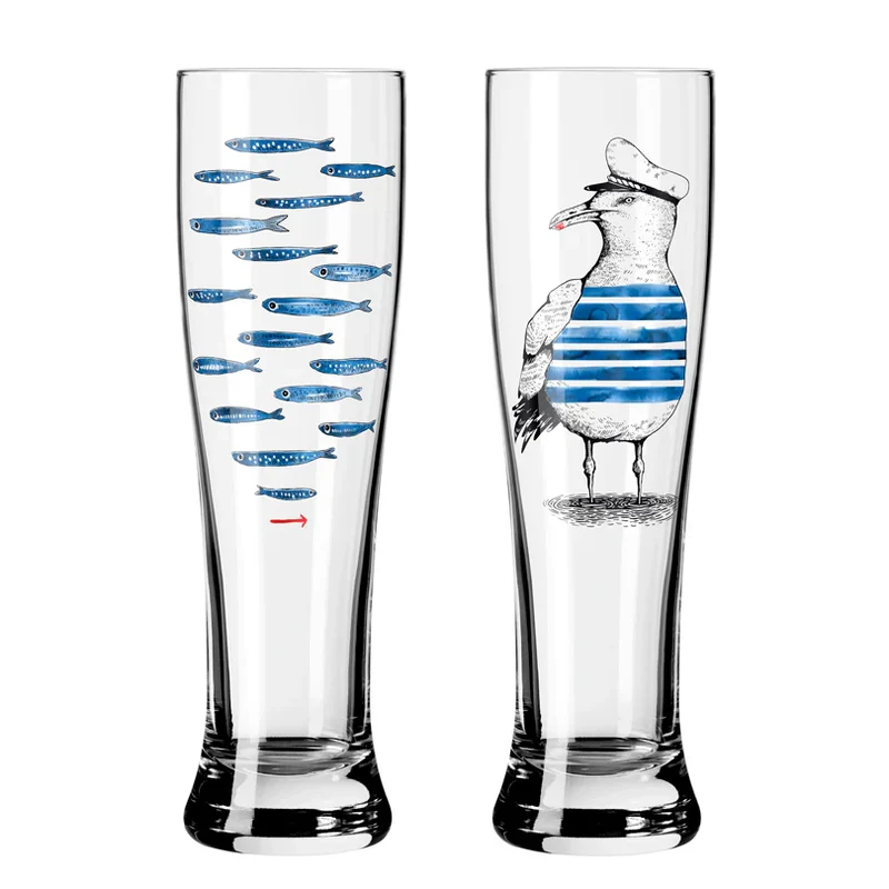 SET 2 Bicchieri Birra "Pesci & Gabbiano"