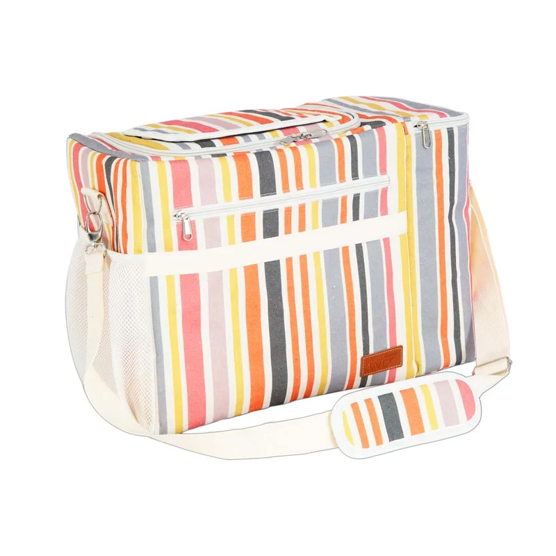 Borsa termica a righe - tasca per bottiglie / Crema - Gialla